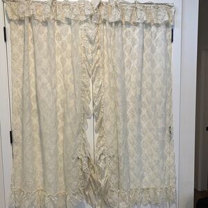 Vintage Cream Curtains Pair 54x84 Neutral Panels Farmhouse Cottage Decor